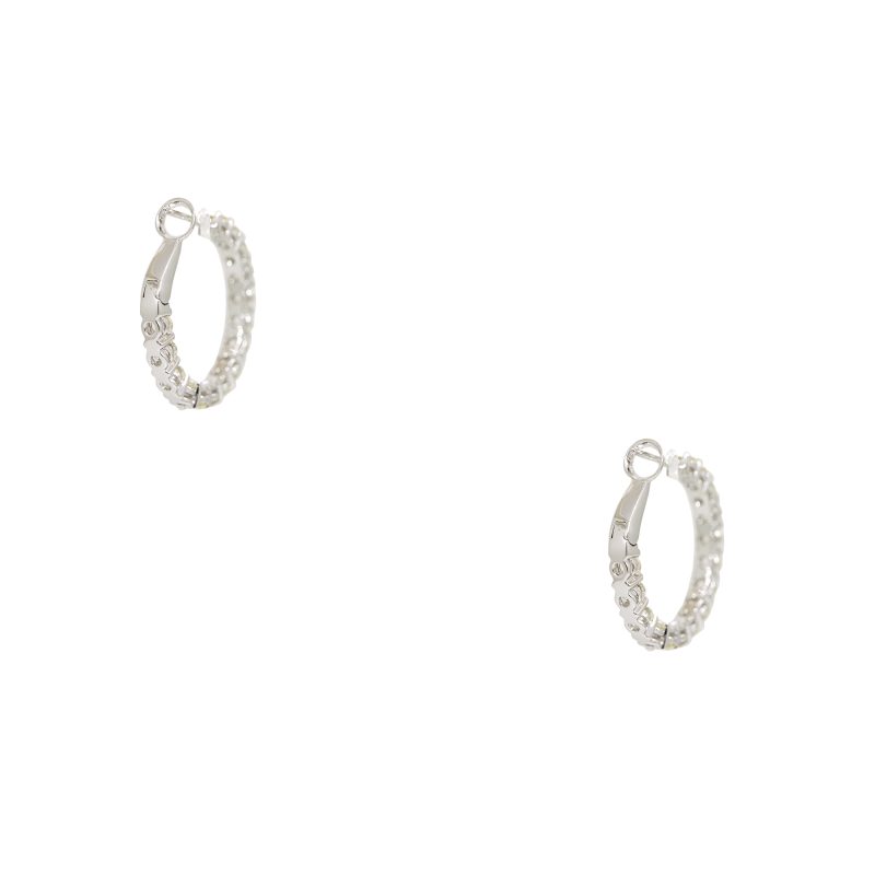 14k White Gold 2.60ctw Round Brilliant Cut Diamond Inside Out Hoop Earrings