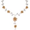 18k Two-Tone Gold 5.39ctw Natural Diamond Pave 6 Rose Lariat Drop Necklace