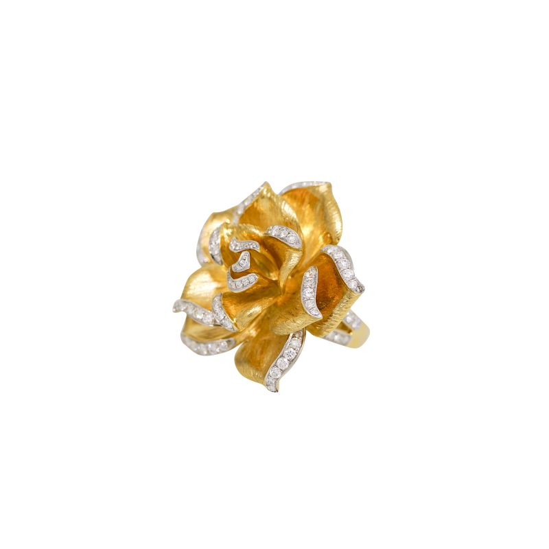 18k Yellow Gold 1.62ctw Natural Round Brilliant Cut Diamond XL Rose Ring