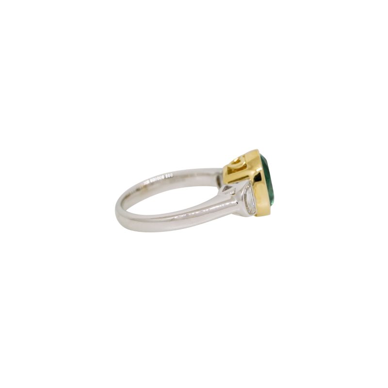 GIA 18k Two-Tone Gold 2.23ctw Natural Emerald & Half-Moon Diamond Side Stone Ring