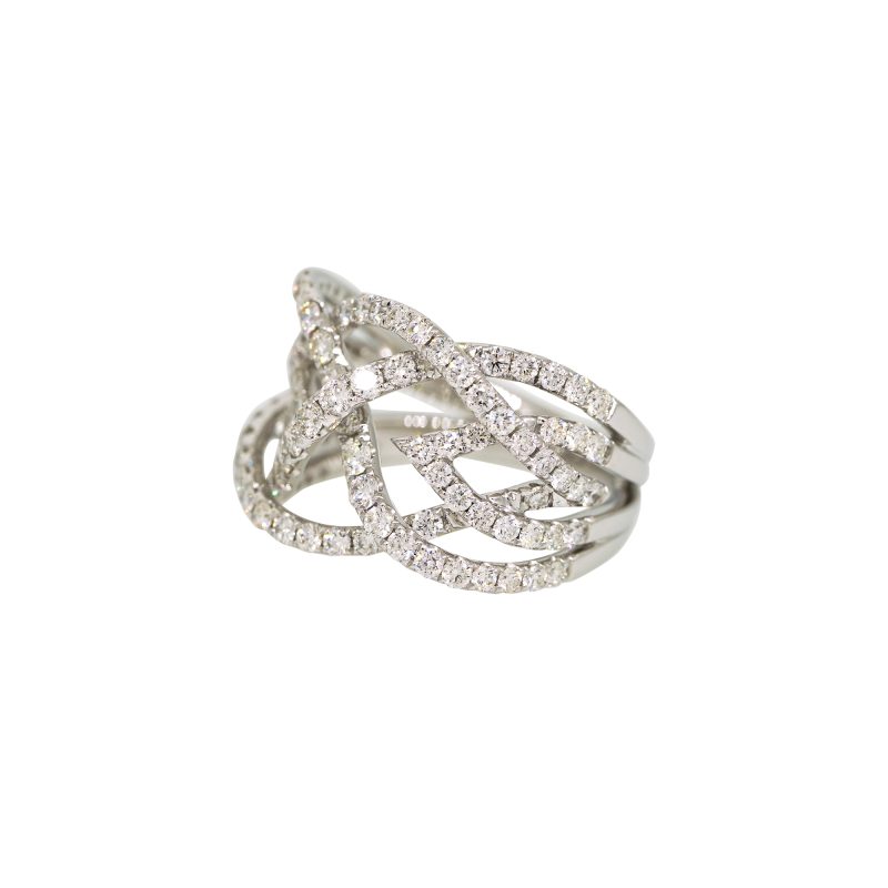 14k White Gold 1.84ctw Natural Round Brilliant Cut Diamond Intertwined Open Work Ring