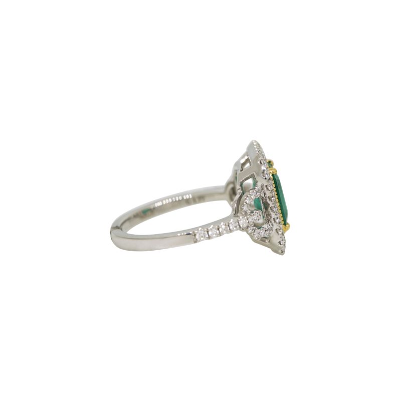 Platinum & 18k Yellow Gold 1.77ctw Emerald & 0.51ctw Natural Diamond Halo Ring