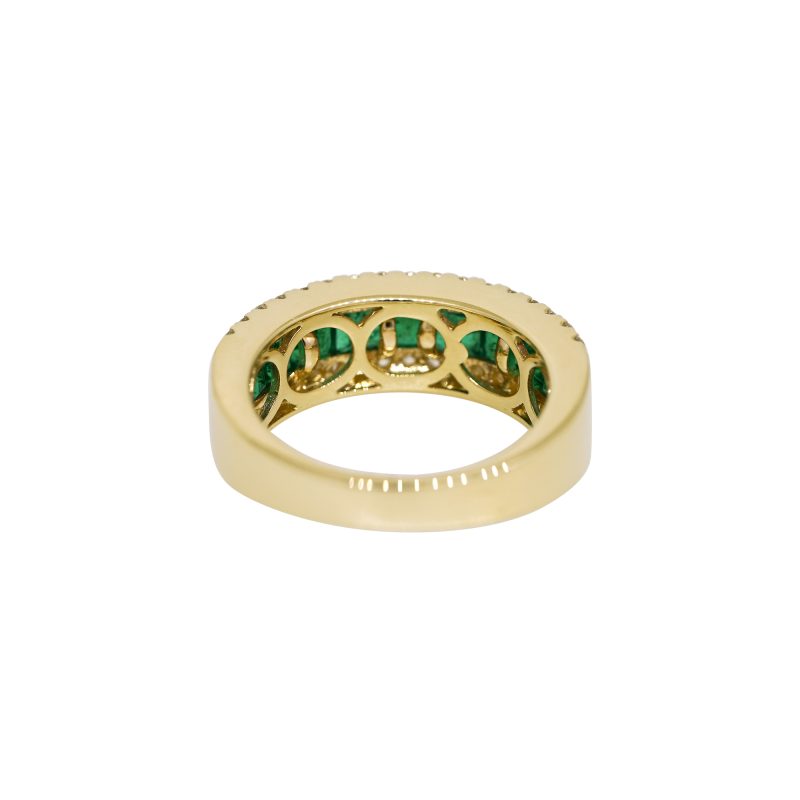 14k Yellow Gold 1.98ctw Emerald & 0.51ctw Natural Diamond 3-Row Ring