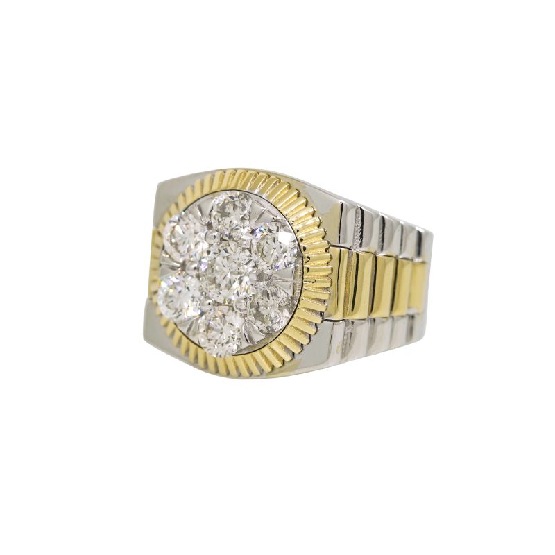 14k Two-Tone Gold 3.10ctw Natural Round Brilliant Cut Diamond Cluster Men's Ring