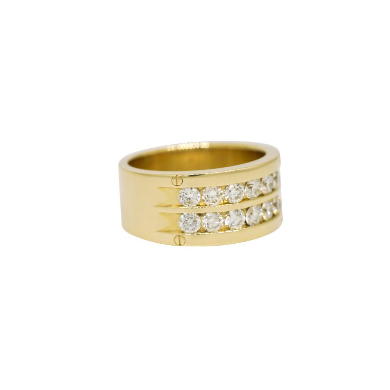 14k Yellow Gold 1.51ctw Natural Round Brilliant Cut Diamond Double Row Men's Ring