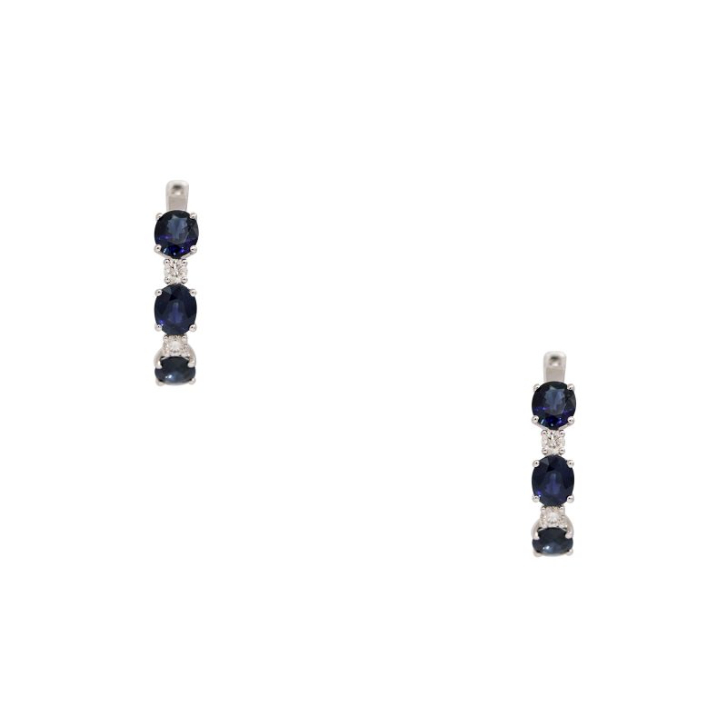 14k White Gold 3.06ctw Sapphire & Natural Diamond Hoop Earrings