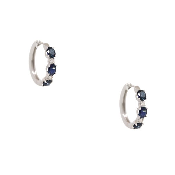 14k White Gold 3.06ctw Sapphire & Natural Diamond Hoop Earrings