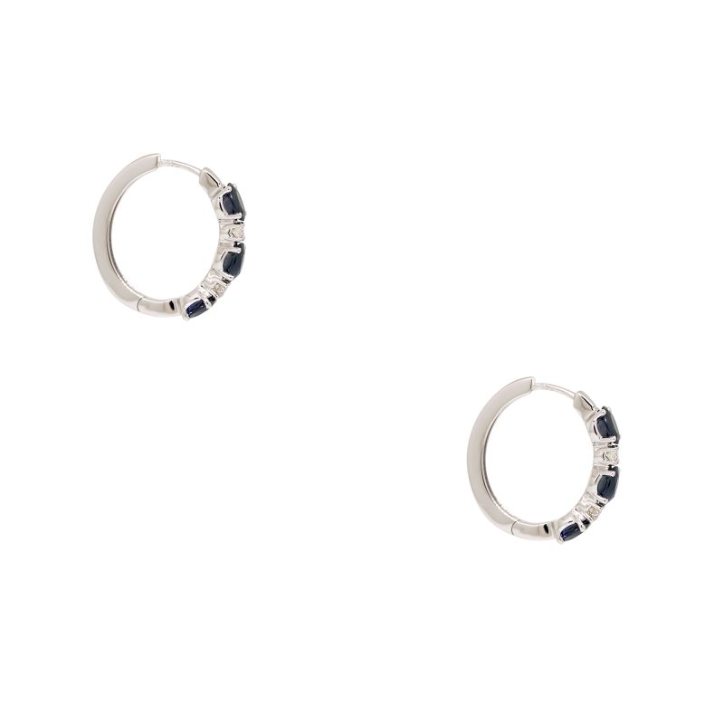 14k White Gold 3.06ctw Sapphire & Natural Diamond Hoop Earrings