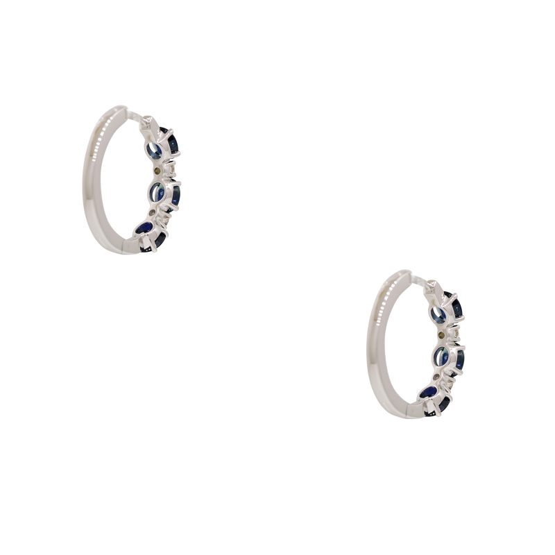 14k White Gold 3.06ctw Sapphire & Natural Diamond Hoop Earrings