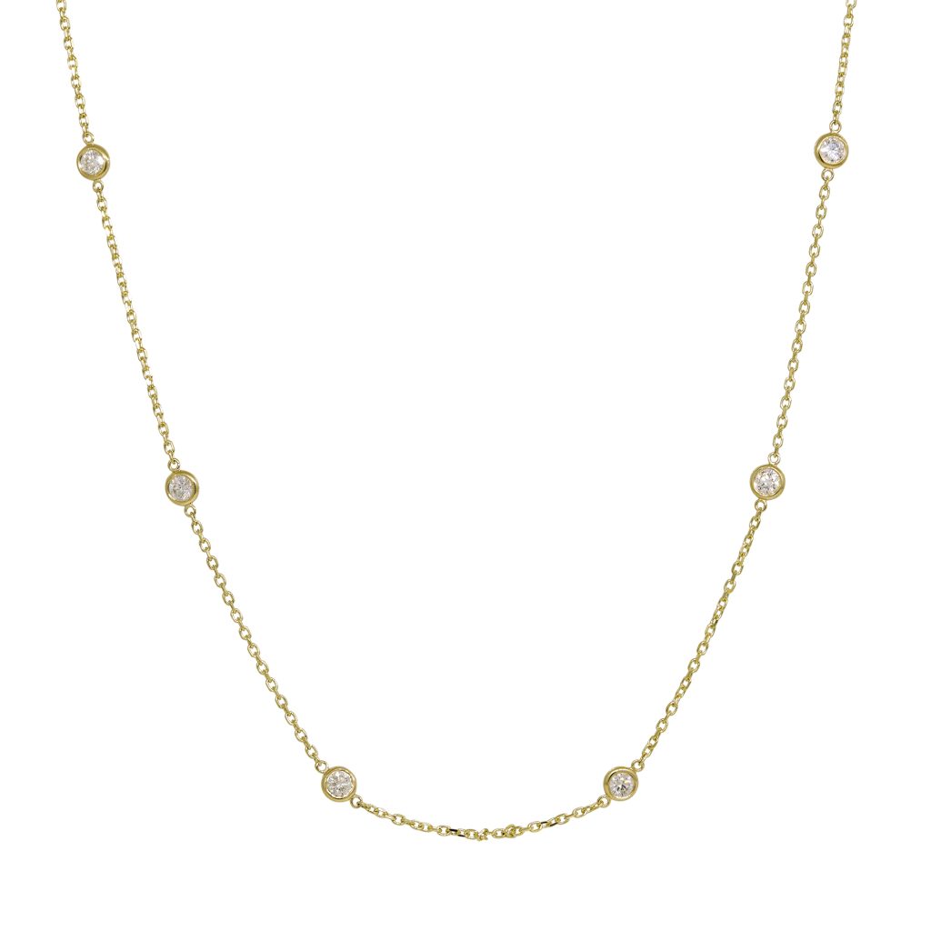 14k Yellow Gold 1.04ctw Natural Round Brilliant Diamond By The Yard Necklace