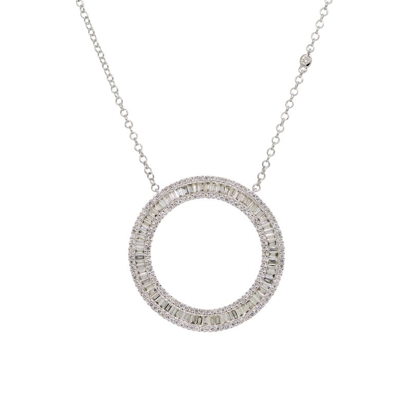 14k White Gold 1.65ctw Natural Baguette Cut Diamond Circle Pendant/Necklace