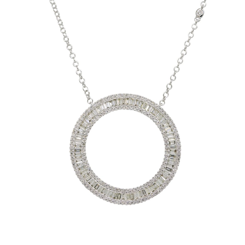 14k White Gold 1.65ctw Natural Baguette Cut Diamond Circle Pendant/Necklace