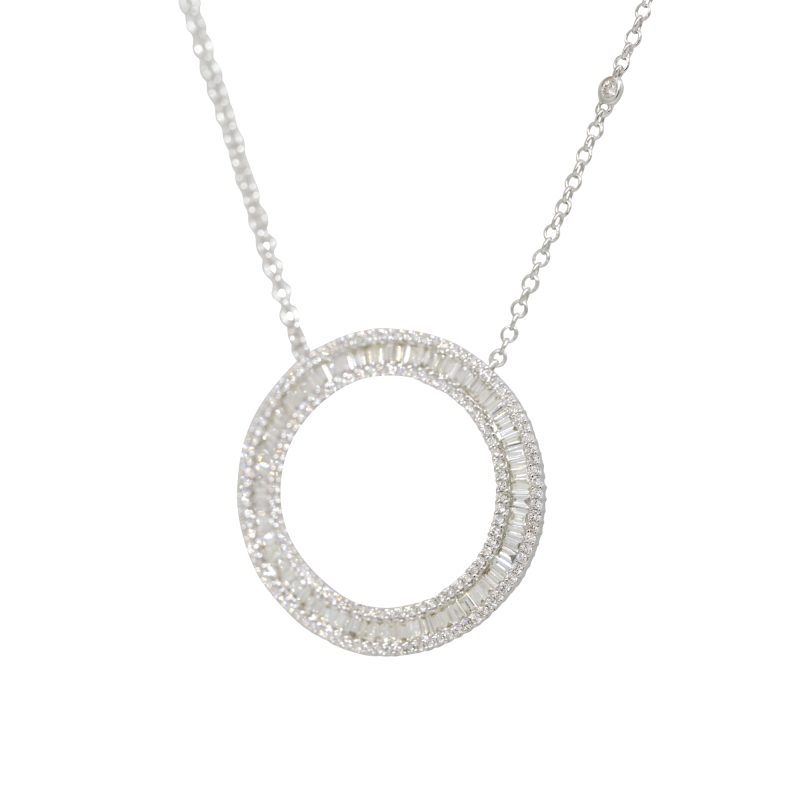 14k White Gold 1.65ctw Natural Baguette Cut Diamond Circle Pendant/Necklace