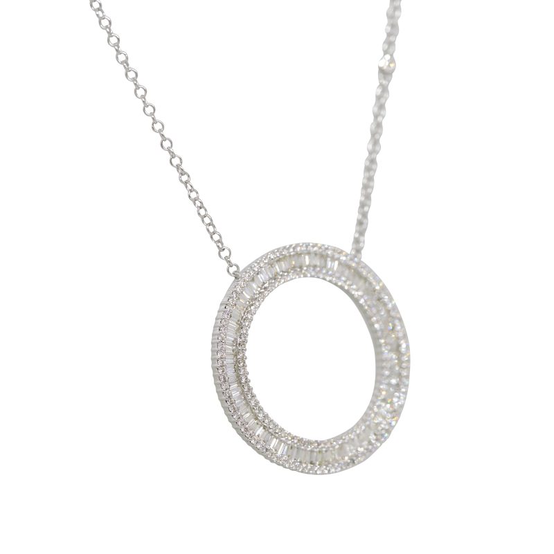 14k White Gold 1.65ctw Natural Baguette Cut Diamond Circle Pendant/Necklace