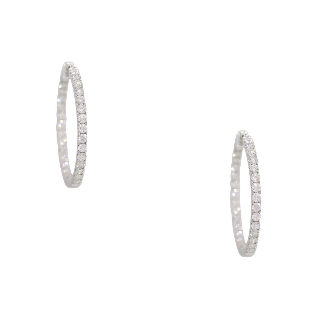 14k White Gold 11.94ctw Natural Round Brilliant Cut Diamond Inside Out Hoop Earrings