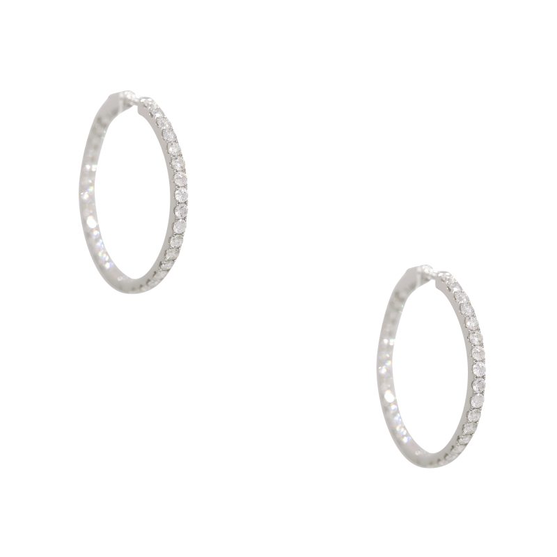 14k White Gold 11.94ctw Natural Round Brilliant Cut Diamond Inside Out Hoop Earrings