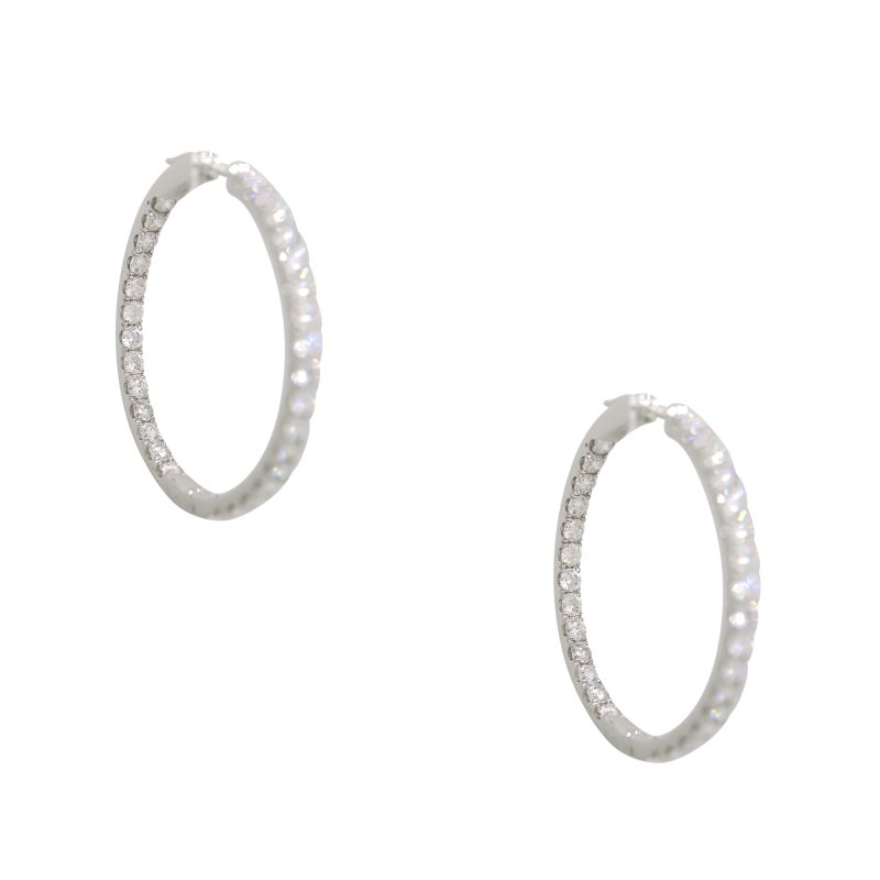 14k White Gold 11.94ctw Natural Round Brilliant Cut Diamond Inside Out Hoop Earrings