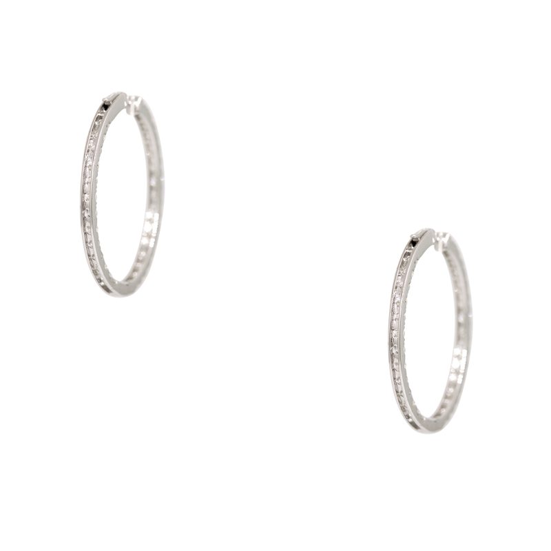 14k White Gold 11.94ctw Natural Round Brilliant Cut Diamond Inside Out Hoop Earrings