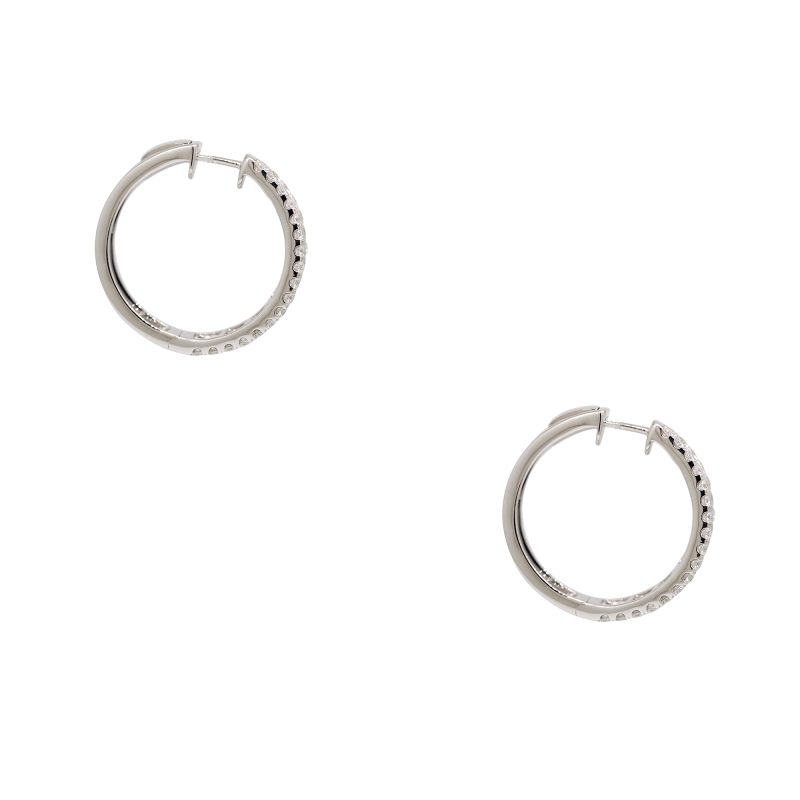 14k White Gold 3.5ctw Natural Round Brilliant & Baguette Cut Diamond Hoop Earrings