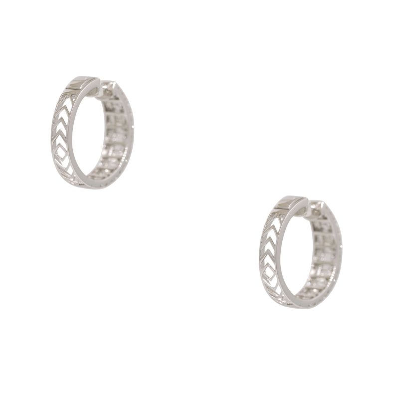 14k White Gold 3.5ctw Natural Round Brilliant & Baguette Cut Diamond Hoop Earrings