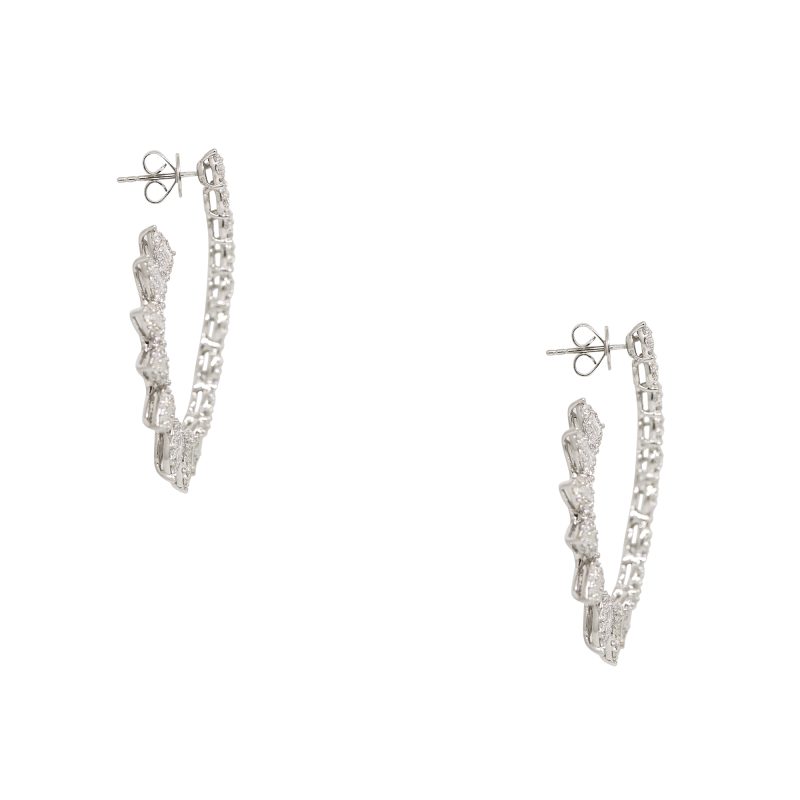 18k White Gold 6.31ctw Natural Mosaic Diamond Tear-Drop Shape Spike Earrings