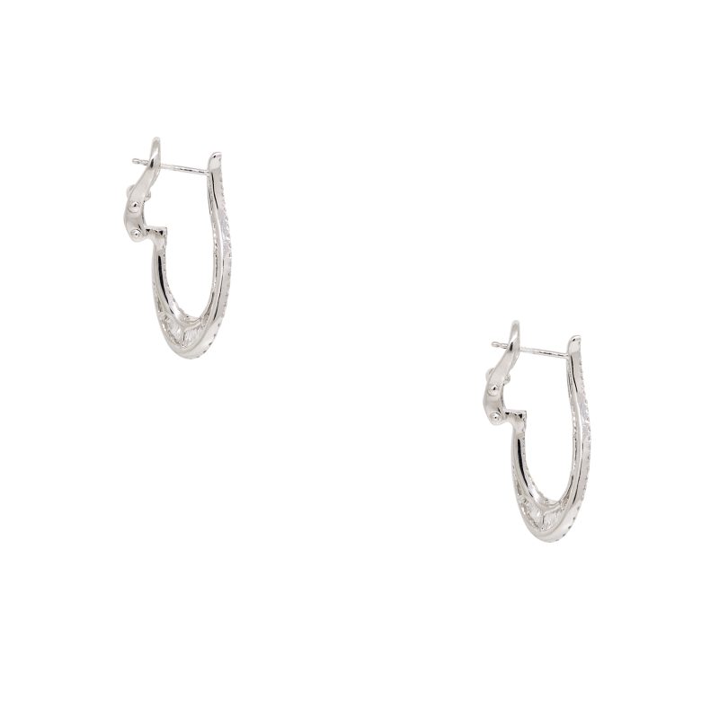 14k White Gold 1.84ctw Natural Round Brilliant & Baguette Cut Diamond Elongated Earrings