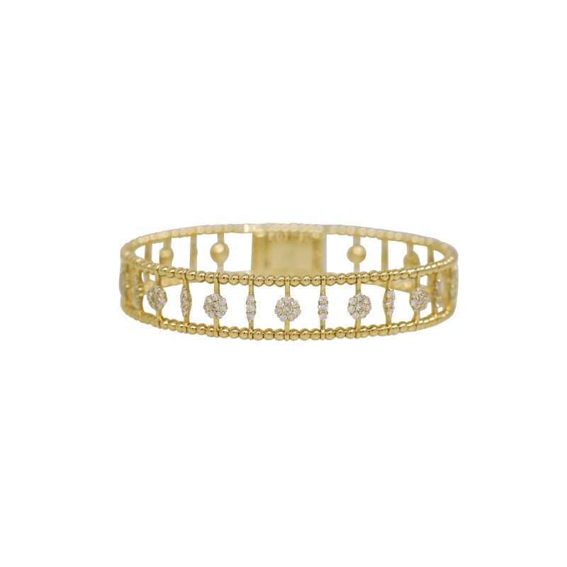 14k Yellow Gold 1.83ctw Natural Round Brilliant Cut Diamond Open Work Ribbed Bracelet