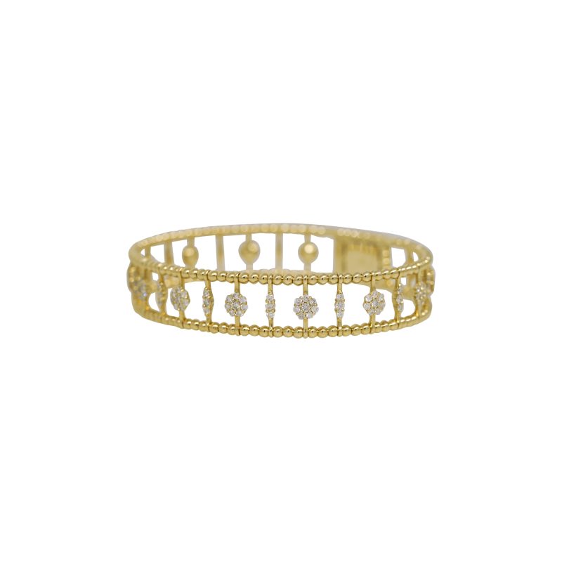 14k Yellow Gold 1.83ctw Natural Round Brilliant Cut Diamond Open Work Ribbed Bracelet