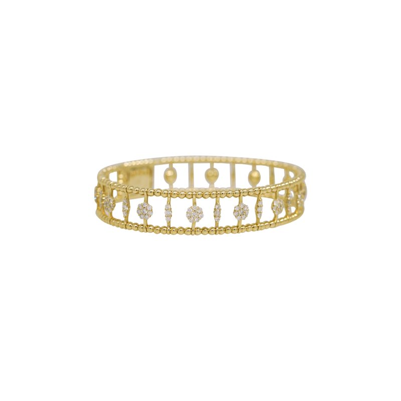 14k Yellow Gold 1.83ctw Natural Round Brilliant Cut Diamond Open Work Ribbed Bracelet