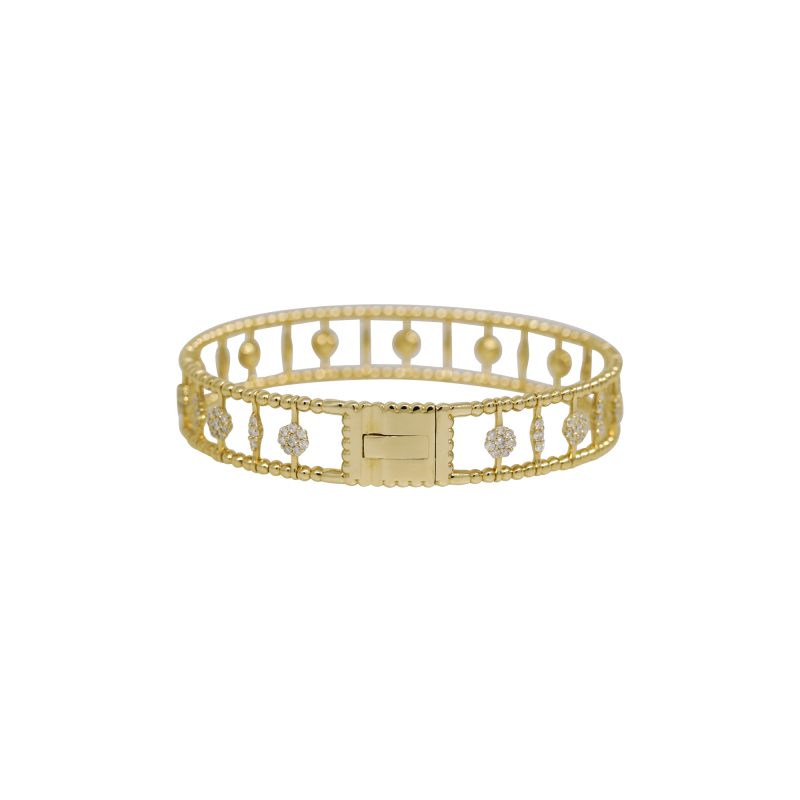 14k Yellow Gold 1.83ctw Natural Round Brilliant Cut Diamond Open Work Ribbed Bracelet