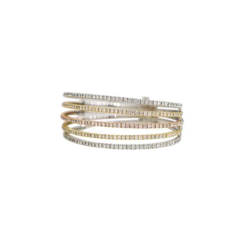 14k Tri-Color Gold 5.66ctw Natural Diamond 5-Row Flexible Bracelet