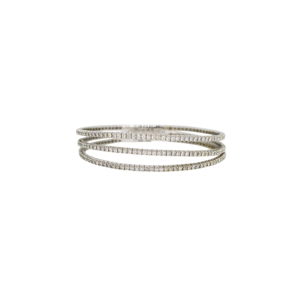 14k White Gold 5.59ctw Natural Round Brilliant Cut Diamond Tennis-Style 3-Row Bracelet