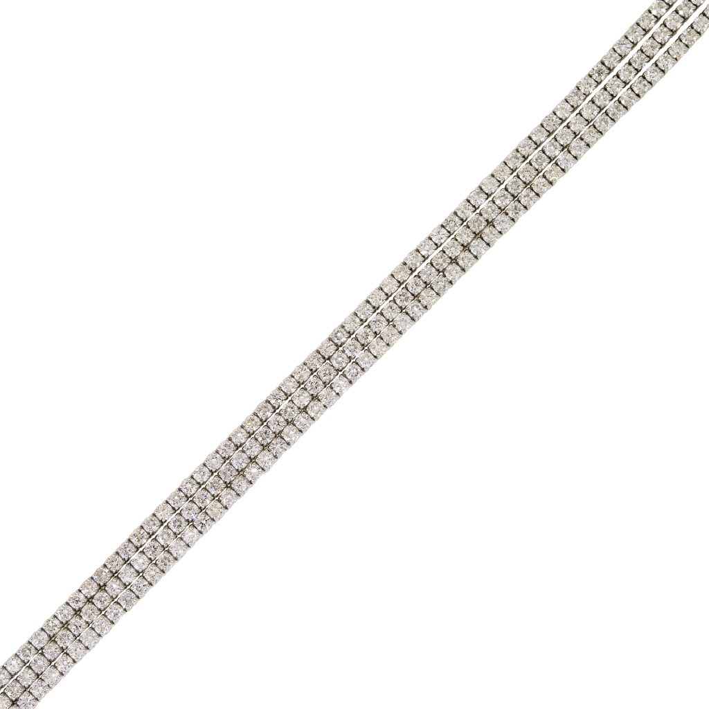 14k White Gold 8.68ctw Natural Round Brilliant Cut Diamond 3-Row Tennis Bracelet