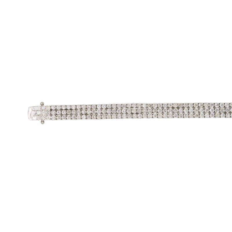 14k White Gold 8.68ctw Natural Round Brilliant Cut Diamond 3-Row Tennis Bracelet