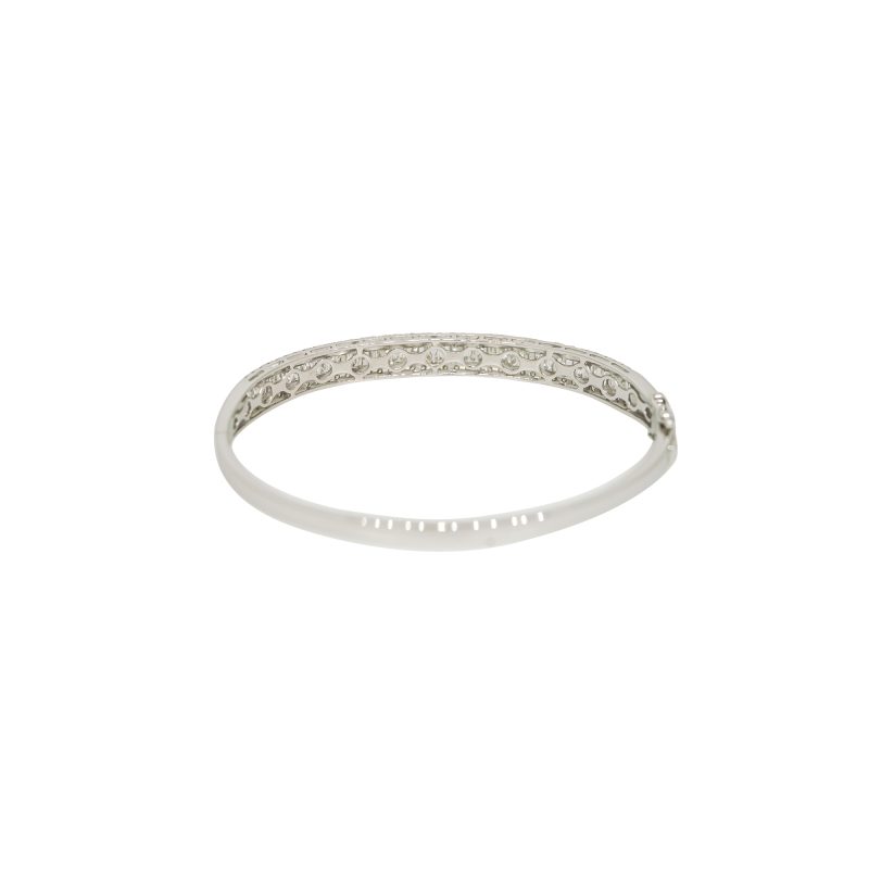 14k White Gold 3.5ctw Natural Round Brilliant & Baguette Cut Diamond Bangle Bracelet