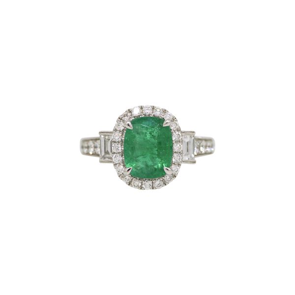 18k White Gold 2.08ctw Natural Emerald & 0.92ctw Natural Diamond Halo Ring