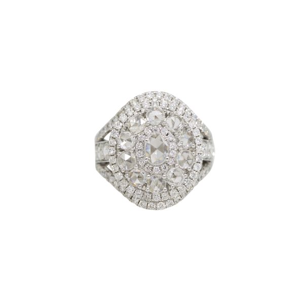 18k White Gold 2.57ctw Natural Rose & Round Brilliant Cut Diamond Ring