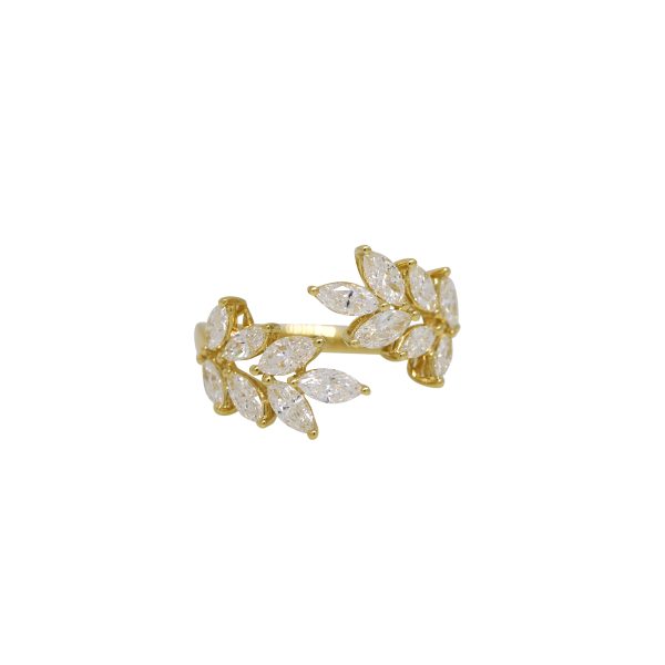 18k Yellow Gold 1.53ctw Natural Marquise Cut Diamond Leaf Style Bypass Ring