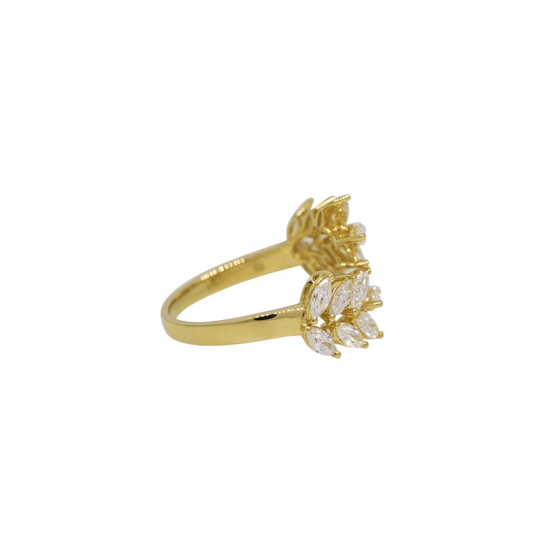 18k Yellow Gold 1.53ctw Natural Marquise Cut Diamond Leaf Style Bypass Ring