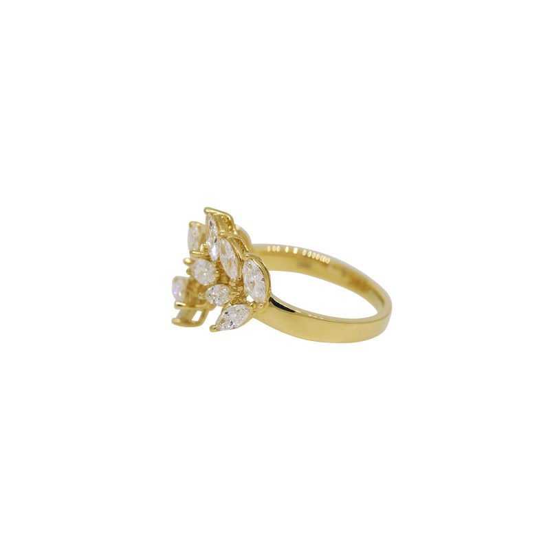 18k Yellow Gold 1.53ctw Natural Marquise Cut Diamond Leaf Style Bypass Ring