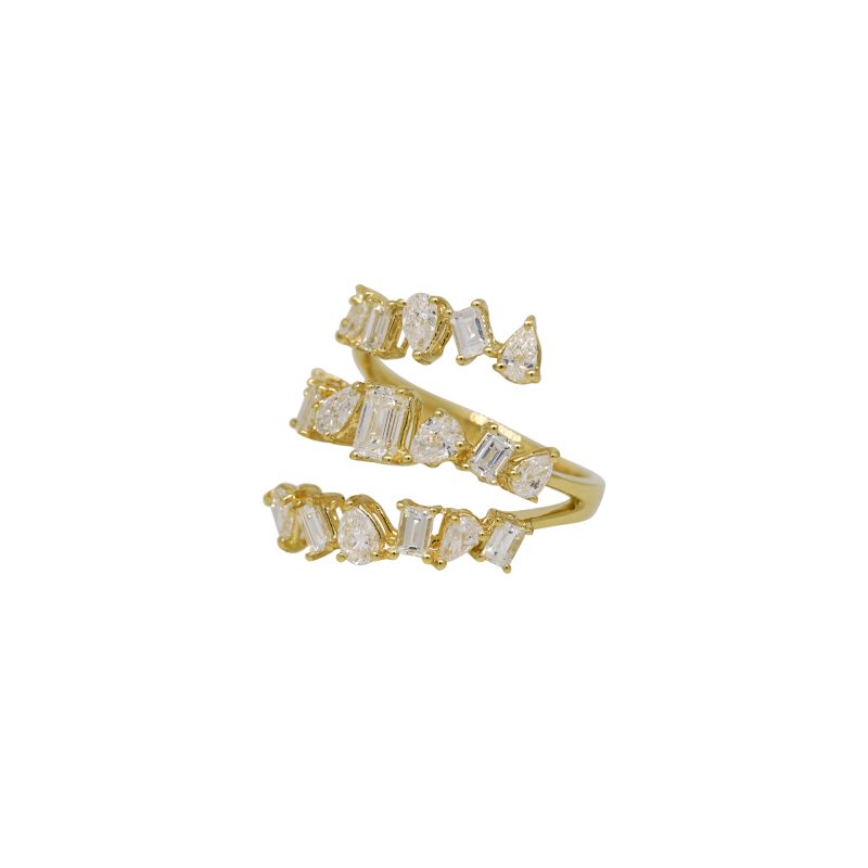 18k Yellow Gold 2.29ctw Natural Multi-Shape Diamond 3-Row Wrap Around Ring