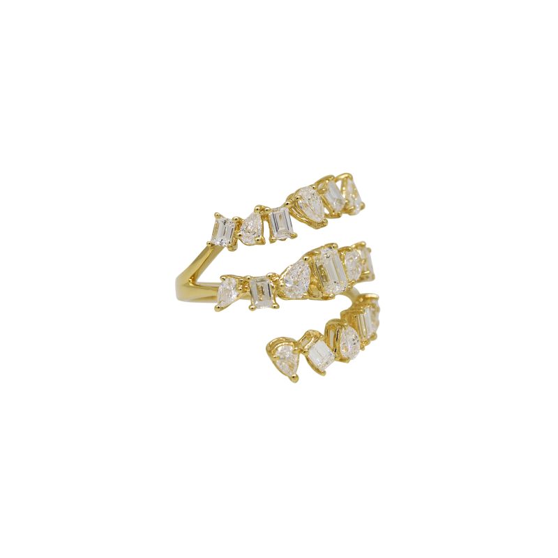 18k Yellow Gold 2.29ctw Natural Multi-Shape Diamond 3-Row Wrap Around Ring