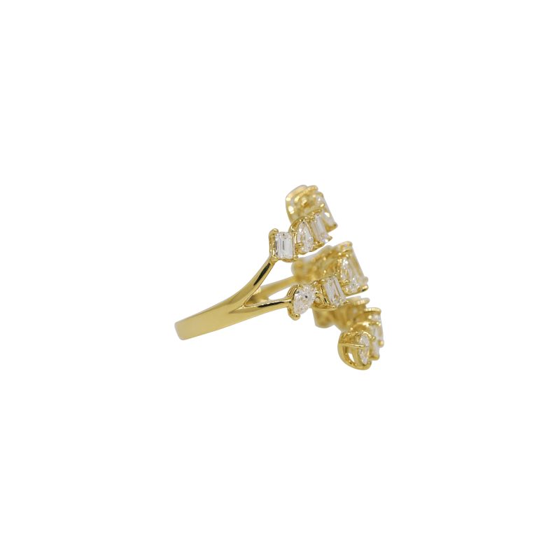 18k Yellow Gold 2.29ctw Natural Multi-Shape Diamond 3-Row Wrap Around Ring