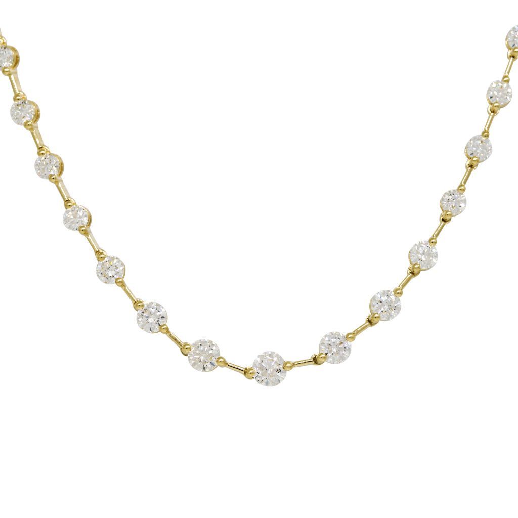 18k Yellow Gold 9.47ctw Natural Round Brilliant Cut Diamond Necklace