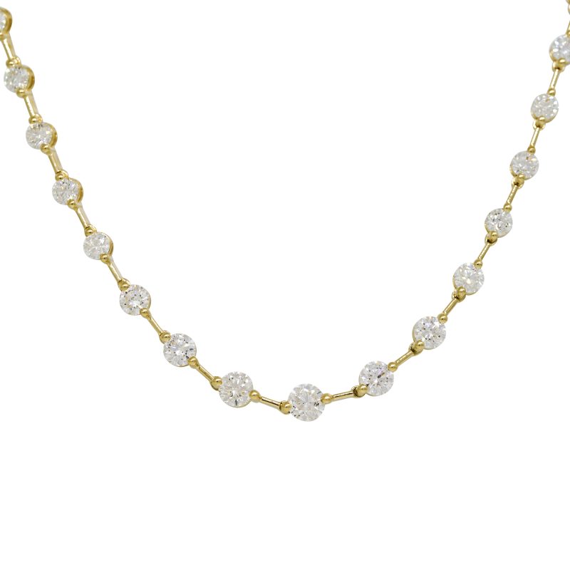 18k Yellow Gold 9.47ctw Natural Round Brilliant Cut Diamond Necklace