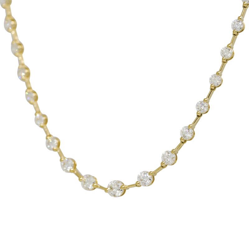 18k Yellow Gold 9.47ctw Natural Round Brilliant Cut Diamond Necklace