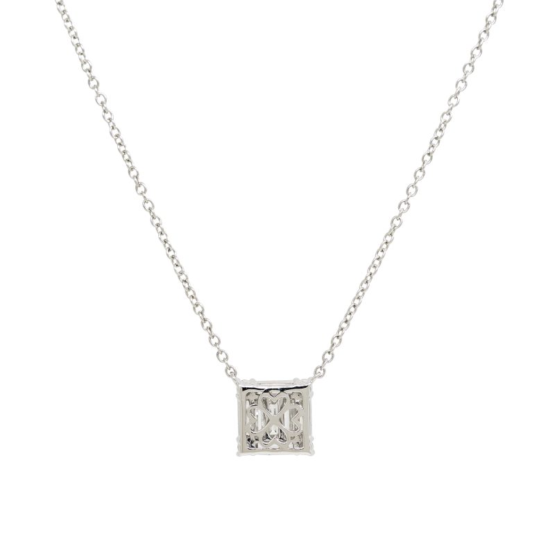 18k White Gold 0.74ctw Round Brilliant & Baguette Diamond Square Necklace