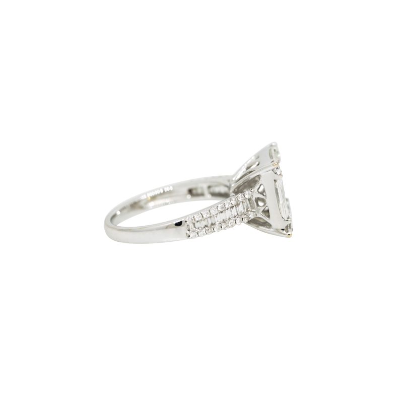 18k White Gold 1.69ctw Natural Round Brilliant & Baguette Cut Diamond Square Ring