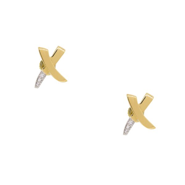 Tiffany & Co 18k Yellow Gold Natural Diamond Tip Paloma Picasso Graffiti "X" Earrings