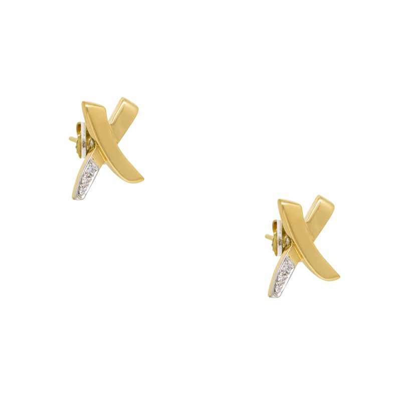 Tiffany & Co 18k Yellow Gold Natural Diamond Tip Paloma Picasso Graffiti "X" Earrings